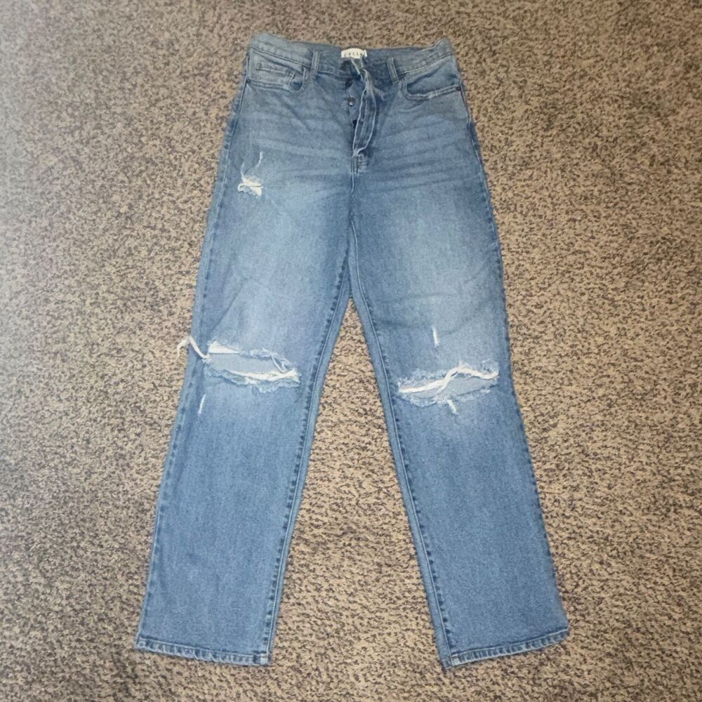 Cello High Rise Distressed Wide Leg Dad Jeans Size 9 Button Fly Light Wash
